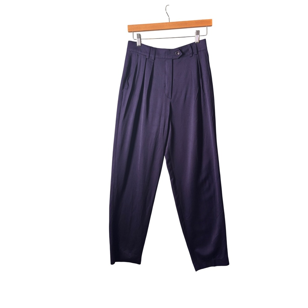 Escada Women Pleated Trousers 36 Purple Virgin Wool High Rise Dark Academia